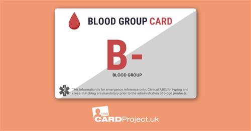 B Negative Blood Group Card: Non Personalised